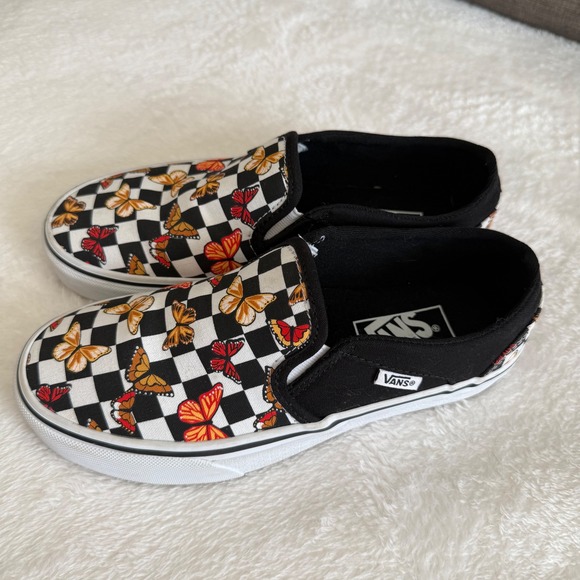Vans Slip On Checkerboard Butterfly Print Sneakers Womens 6 Casual Shoes - Picture 7 of 9